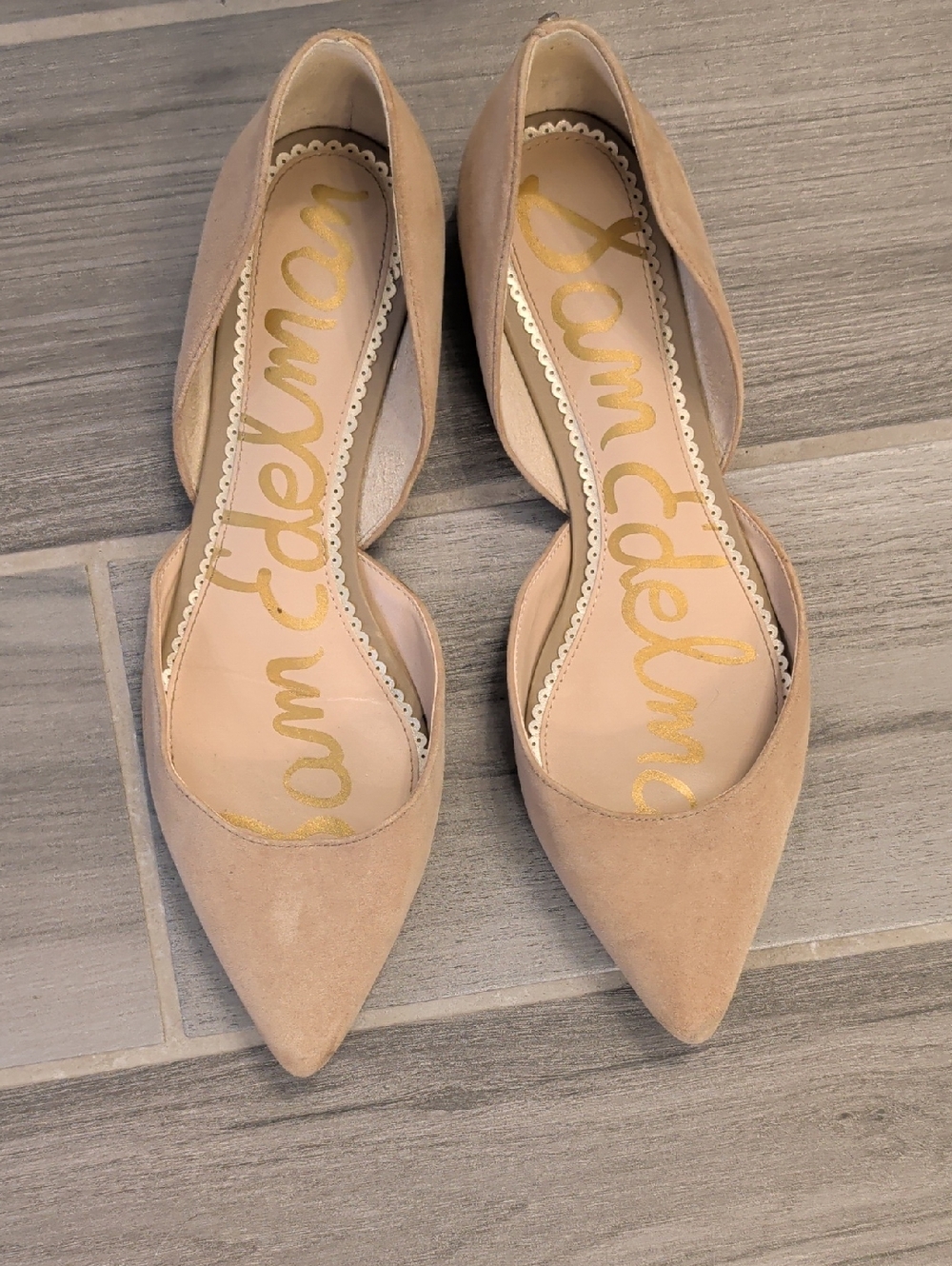 GUC Sam Edelman Beige Suede Pointed-Toe D'Orsay Flats